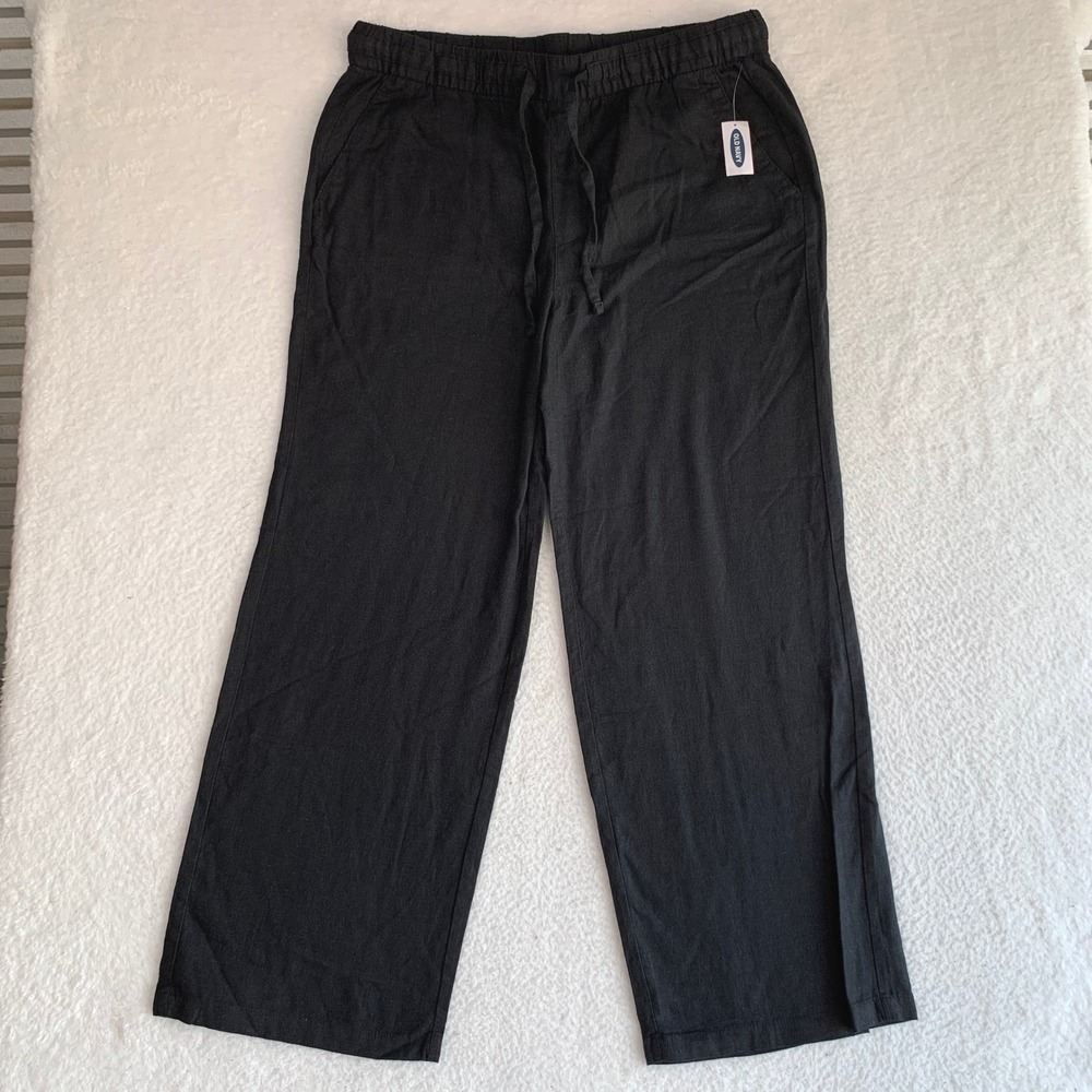 Old Navy Linen Blend Wide Leg Pants Womens L (35x29) Black 675993-05 NWT